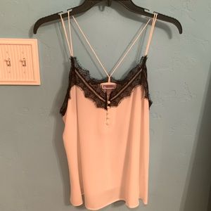 Chelsea 28 White Silk Cami with Black Lace Trim